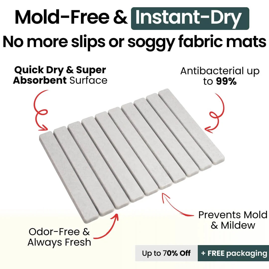 Foldable Stone Bath Mat - Non Slip Quick Dry Diatomite