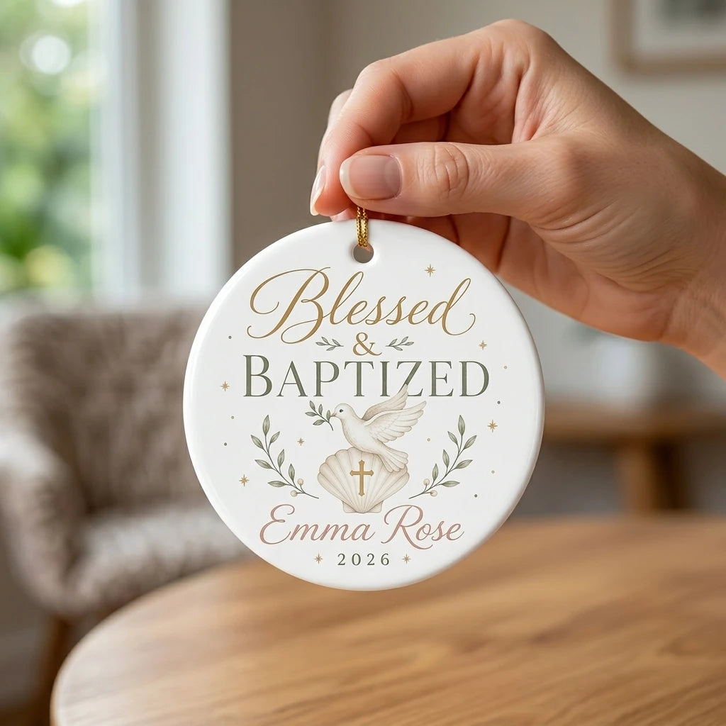 Blessed & Baptized Personalized Spiritual Christmas Ornament hand