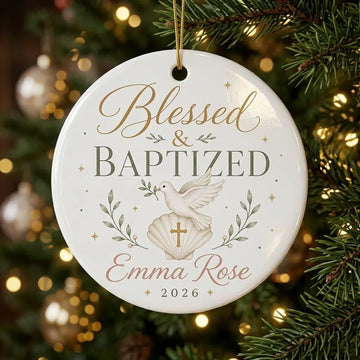 Blessed & Baptized Personalized Spiritual Christmas Ornament tree