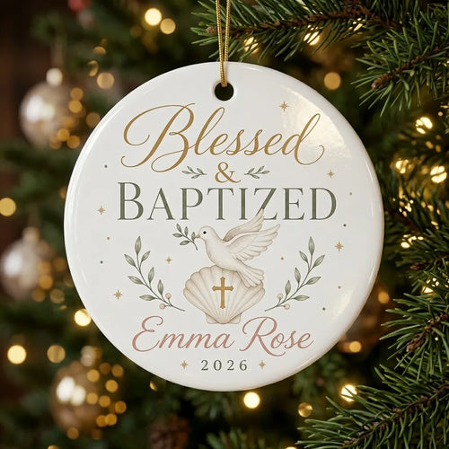 Blessed & Baptized Personalized Spiritual Christmas Ornament tree