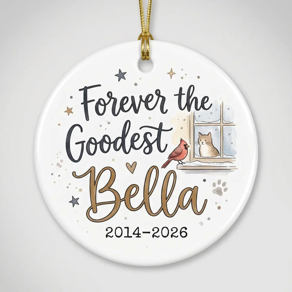 Cardinal Visitor Cat Personalized Pet Memorial Ornament detail