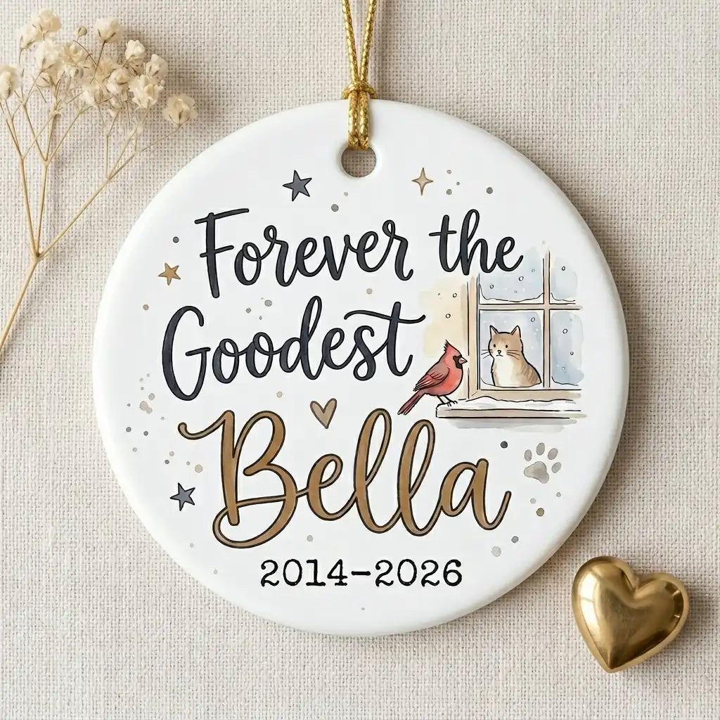 Cardinal Visitor Cat Personalized Pet Memorial Ornament detail 3