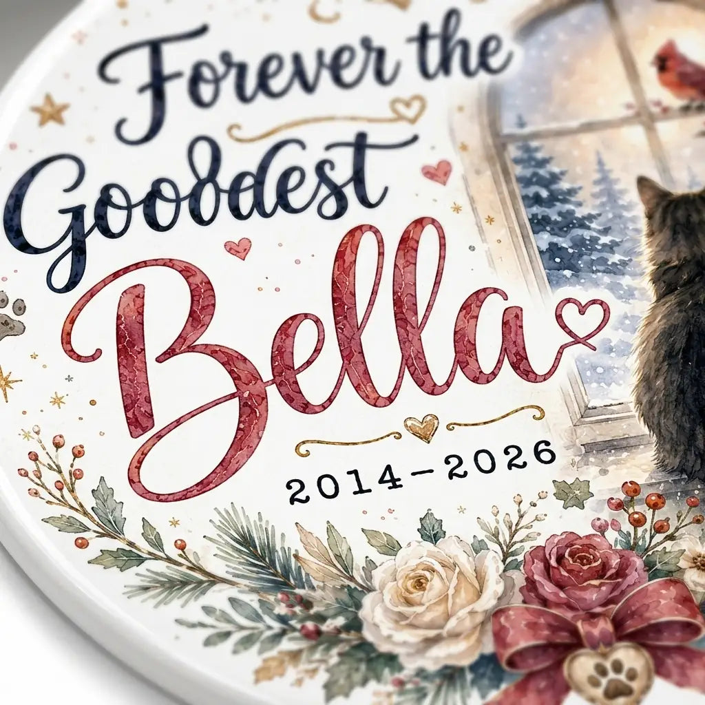 Cardinal Visitor Cat Personalized Pet Memorial Ornament detail 4