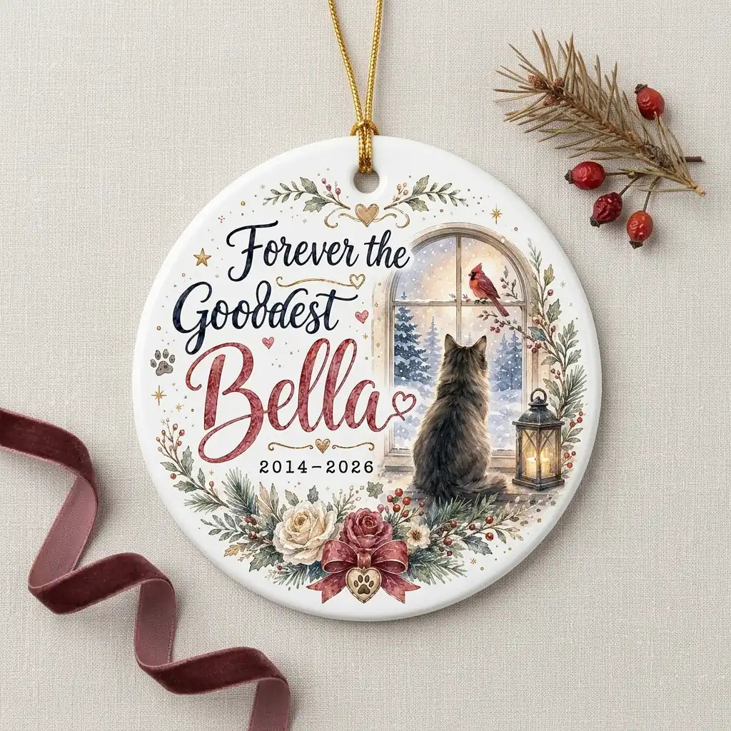 Cardinal Visitor Cat Personalized Pet Memorial Ornament detail 5