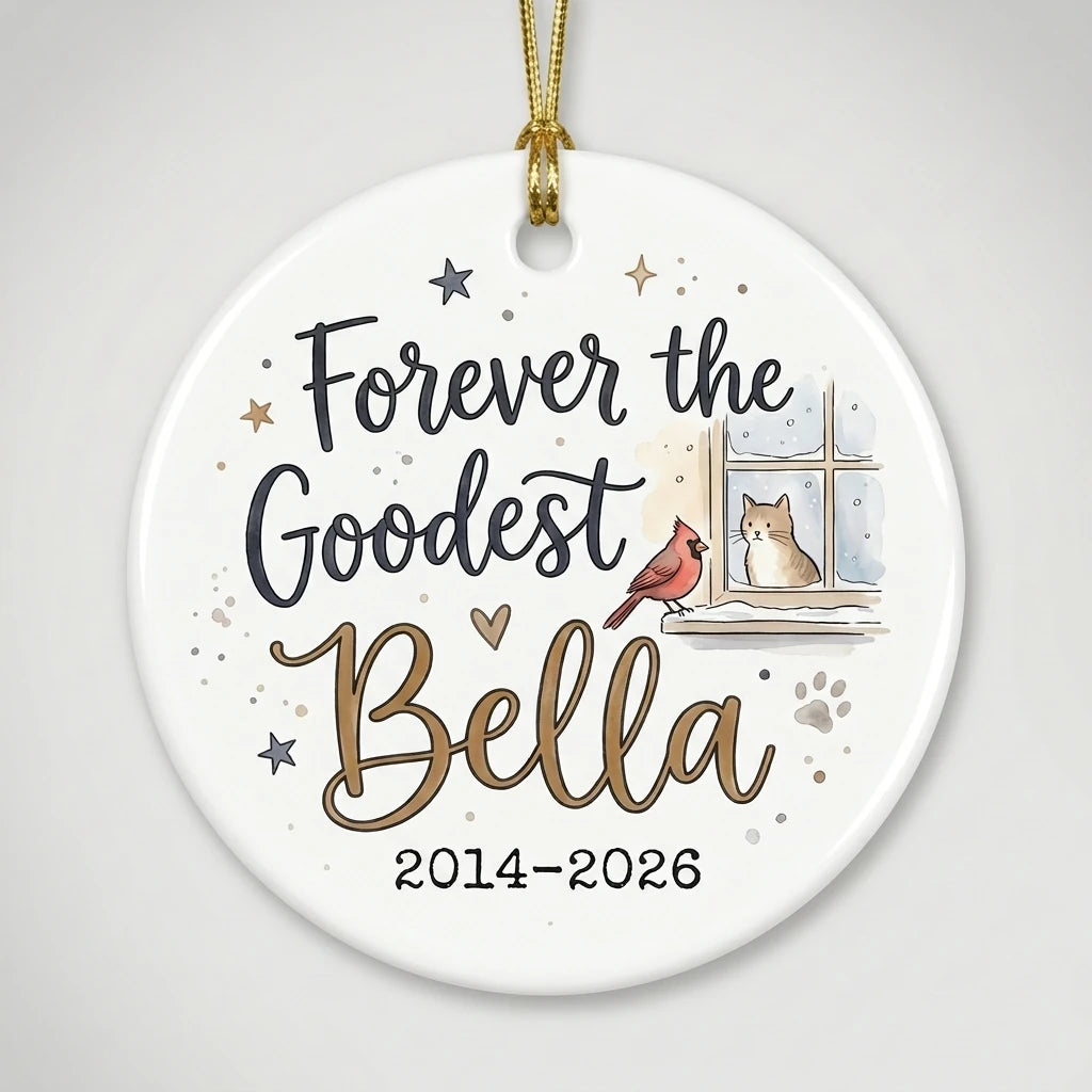 Cardinal Visitor Cat Personalized Pet Memorial Ornament hero