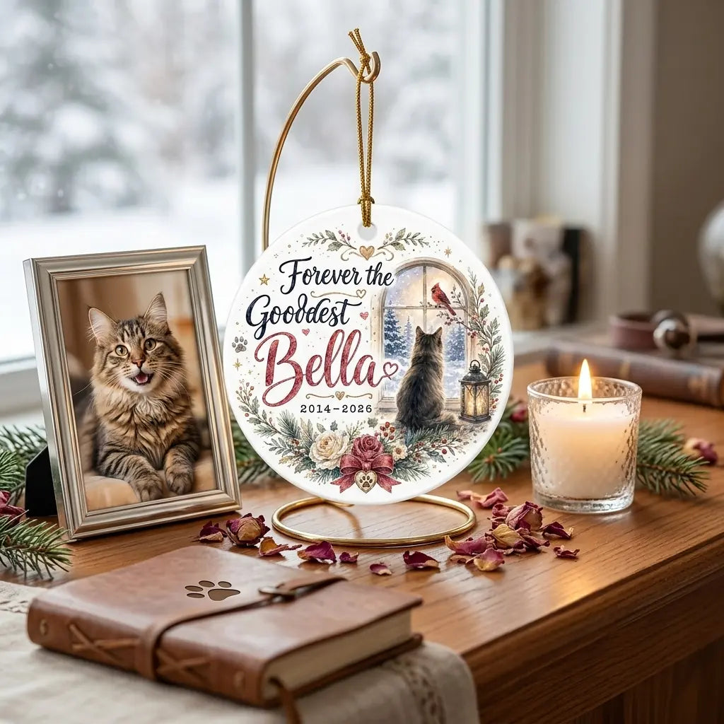 Cardinal Visitor Cat Personalized Pet Memorial Ornament lifestyle 2