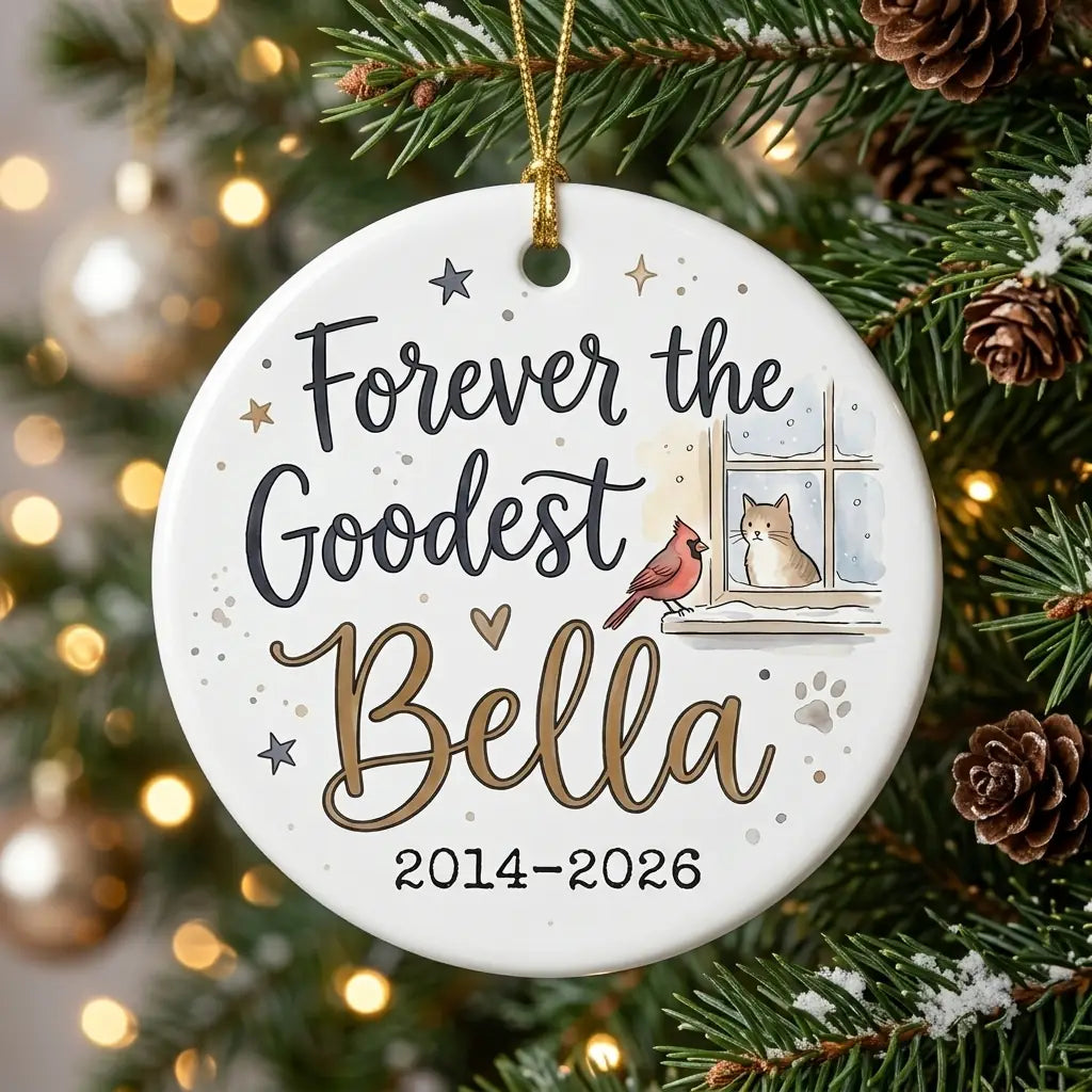 Cardinal Visitor Cat Personalized Pet Memorial Ornament tree