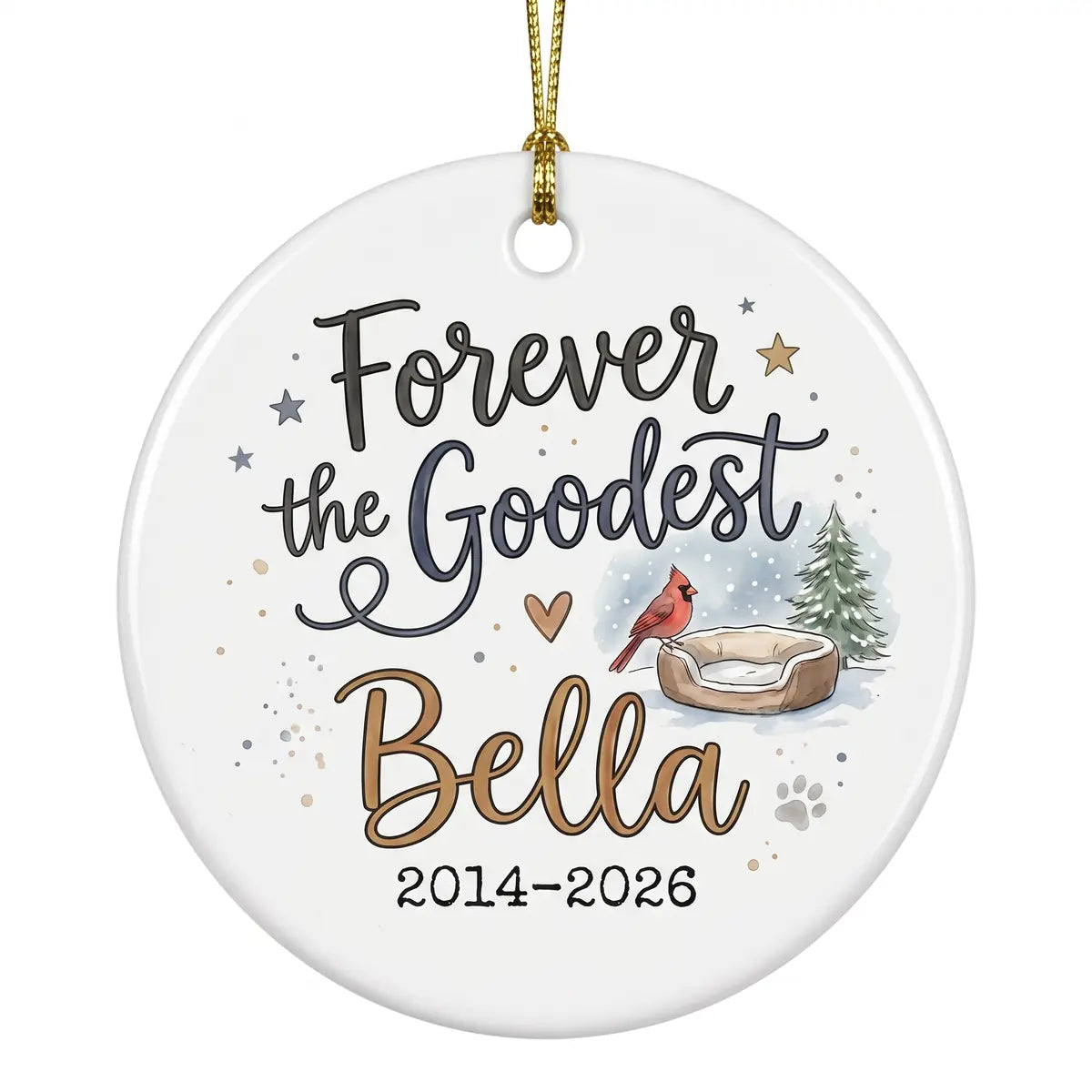 Cardinal Visitor Dog Personalized Pet Memorial Ornament detail