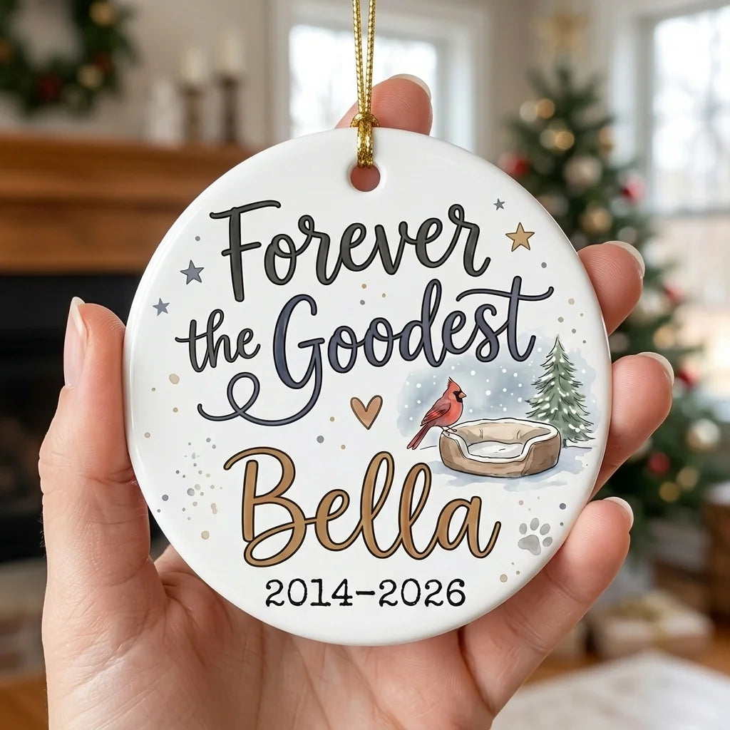 Cardinal Visitor Dog Personalized Pet Memorial Ornament hand