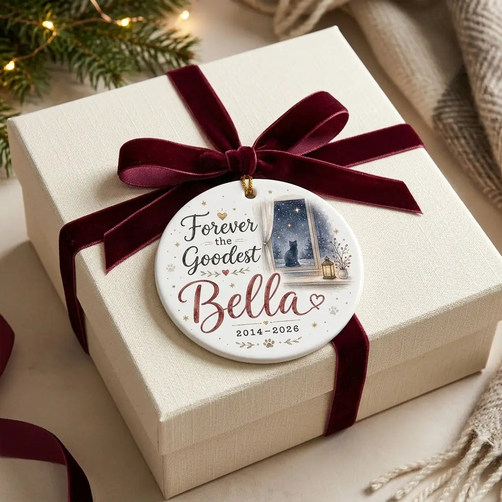 Cat in Window Personalized Pet Memorial Christmas Ornament gift