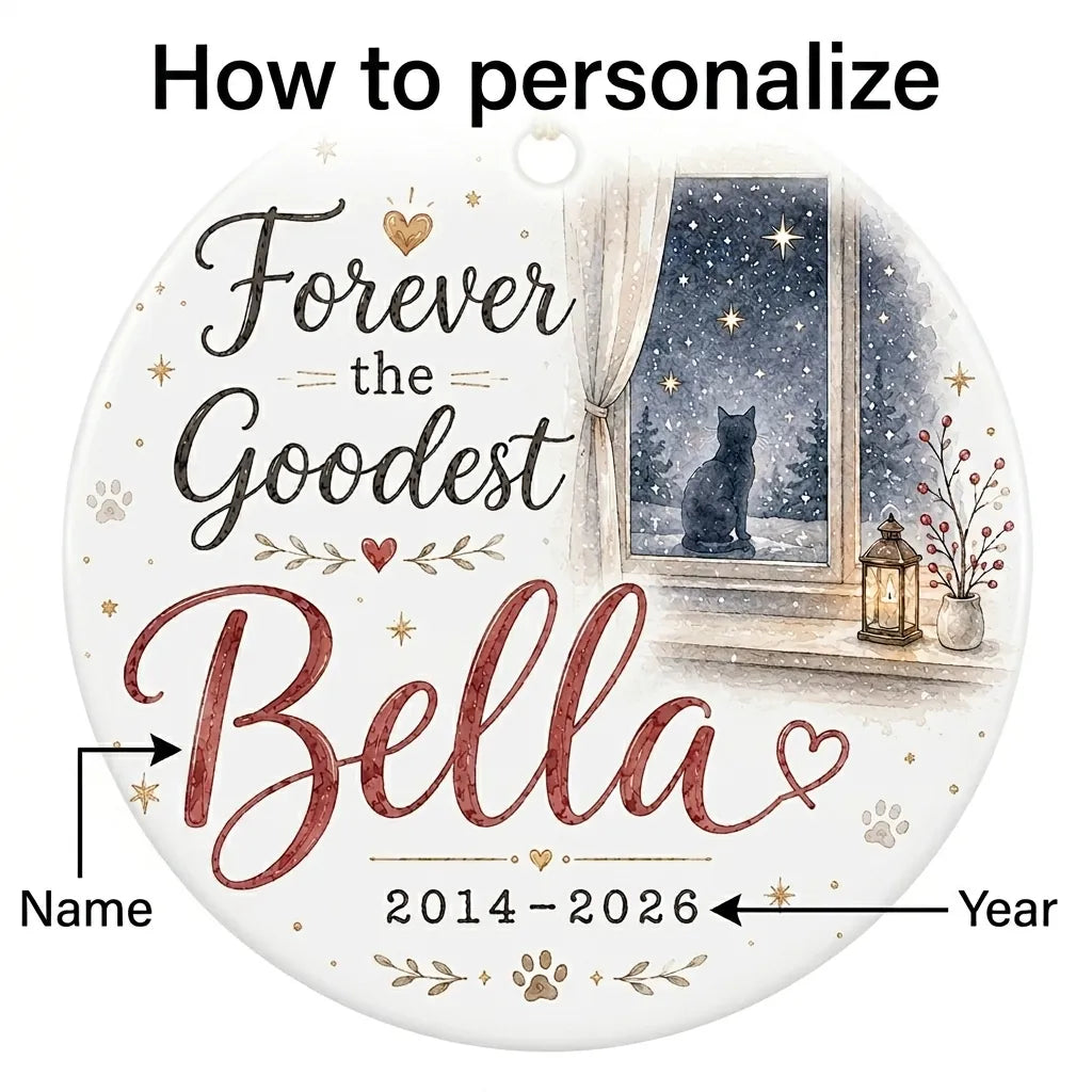 Cat in Window Personalized Pet Memorial Christmas Ornament guide