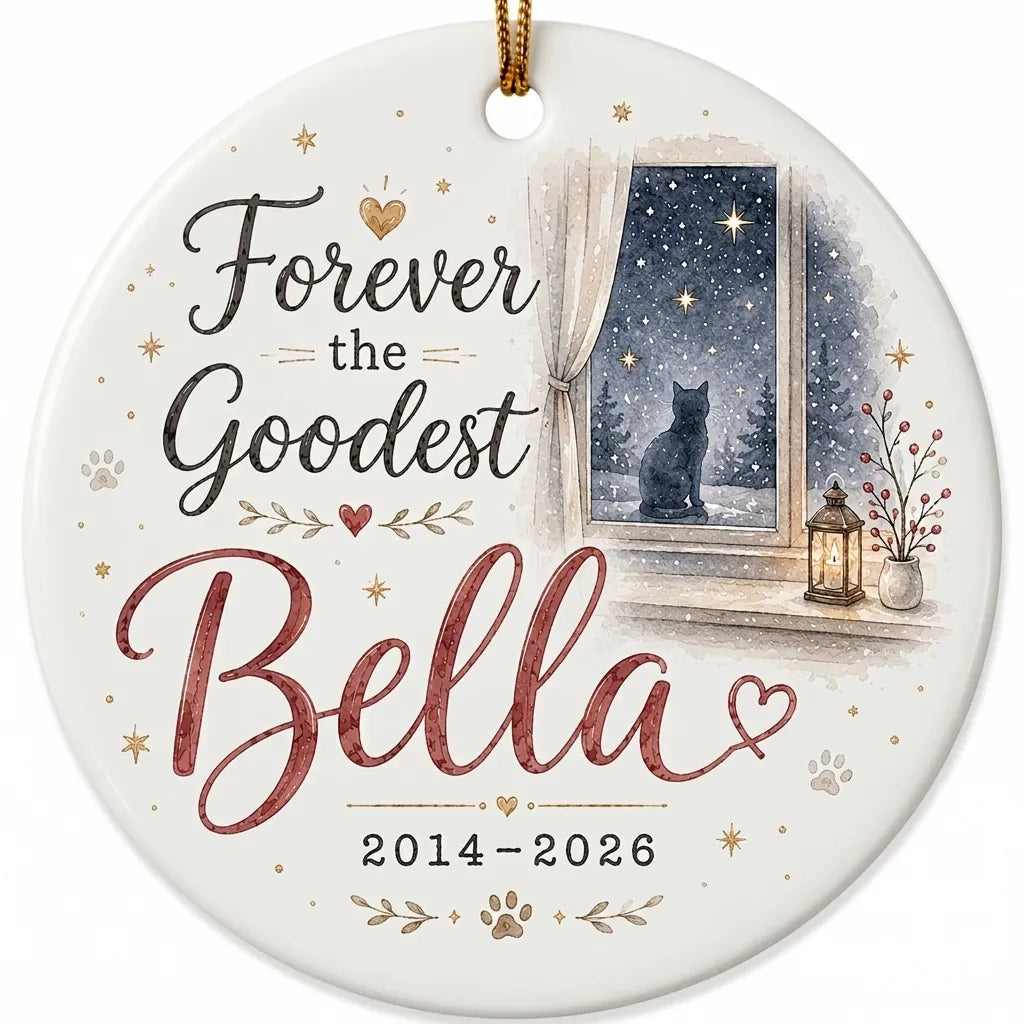 Cat in Window Personalized Pet Memorial Christmas Ornament hero