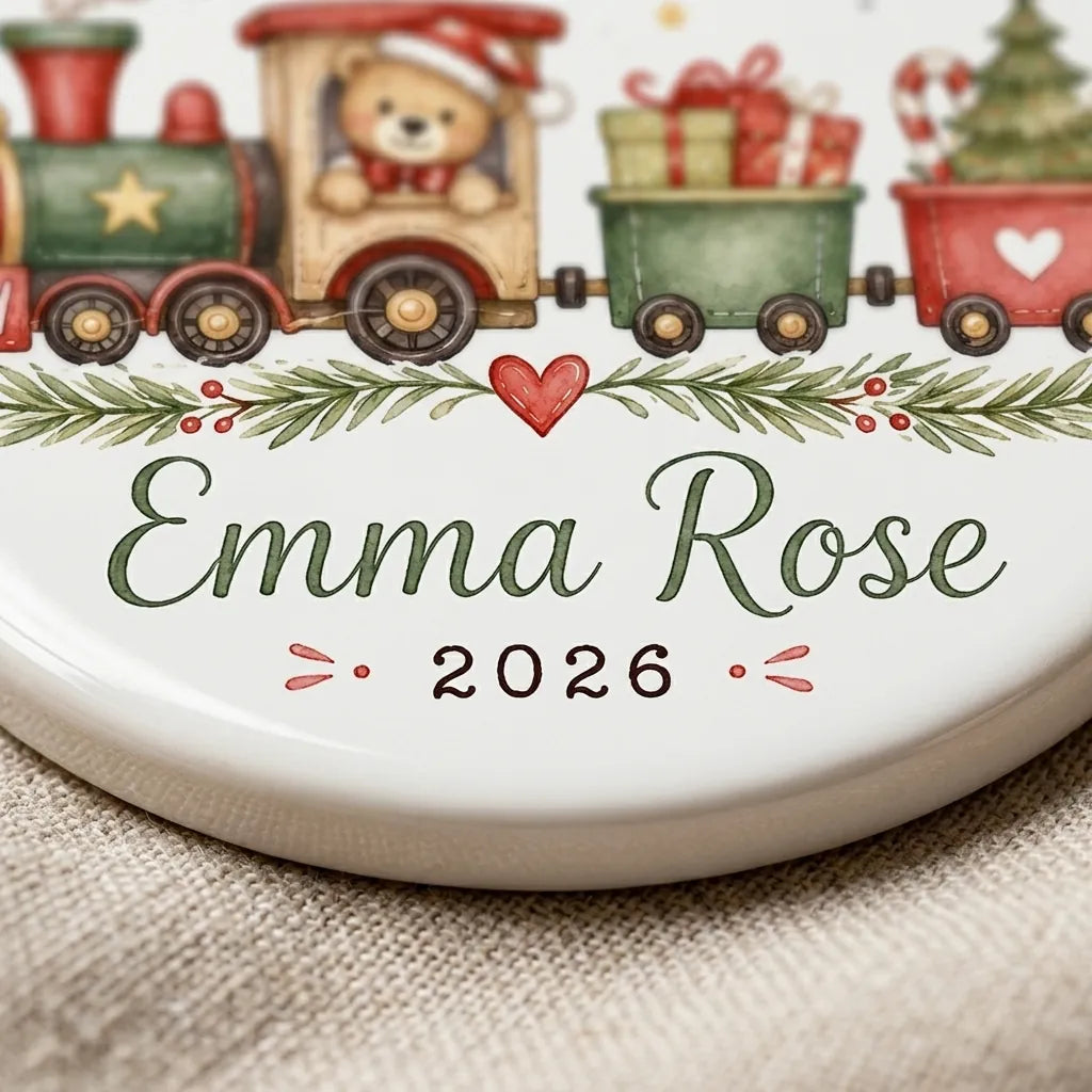 Christmas Train Personalized Baby First Christmas Ornament detail