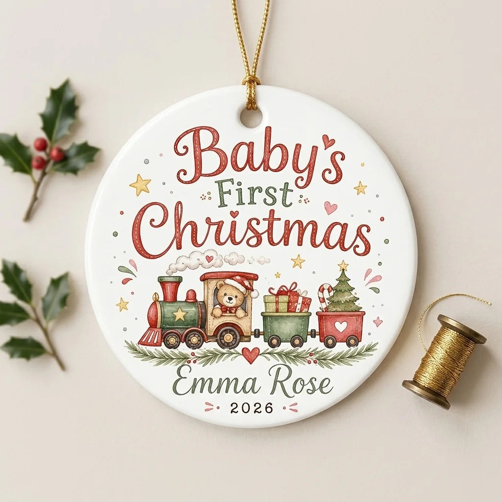 Christmas Train Personalized Baby First Christmas Ornament detail 2