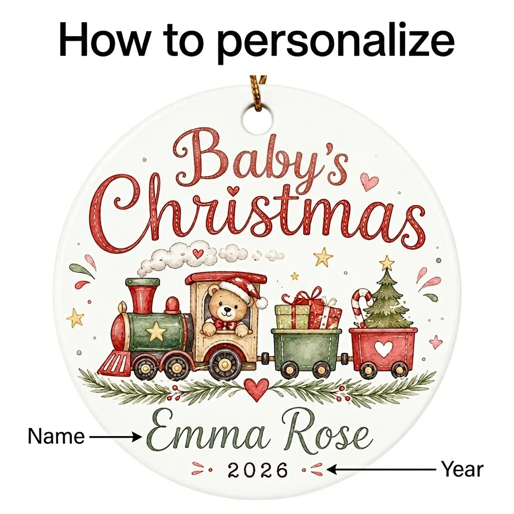 Christmas Train Personalized Baby First Christmas Ornament guide