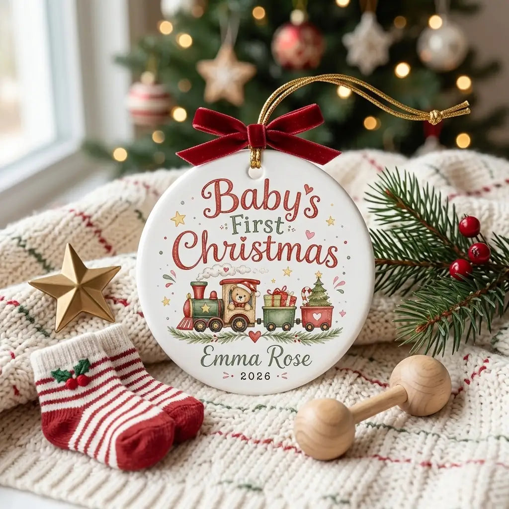 Christmas Train Personalized Baby First Christmas Ornament lifestyle