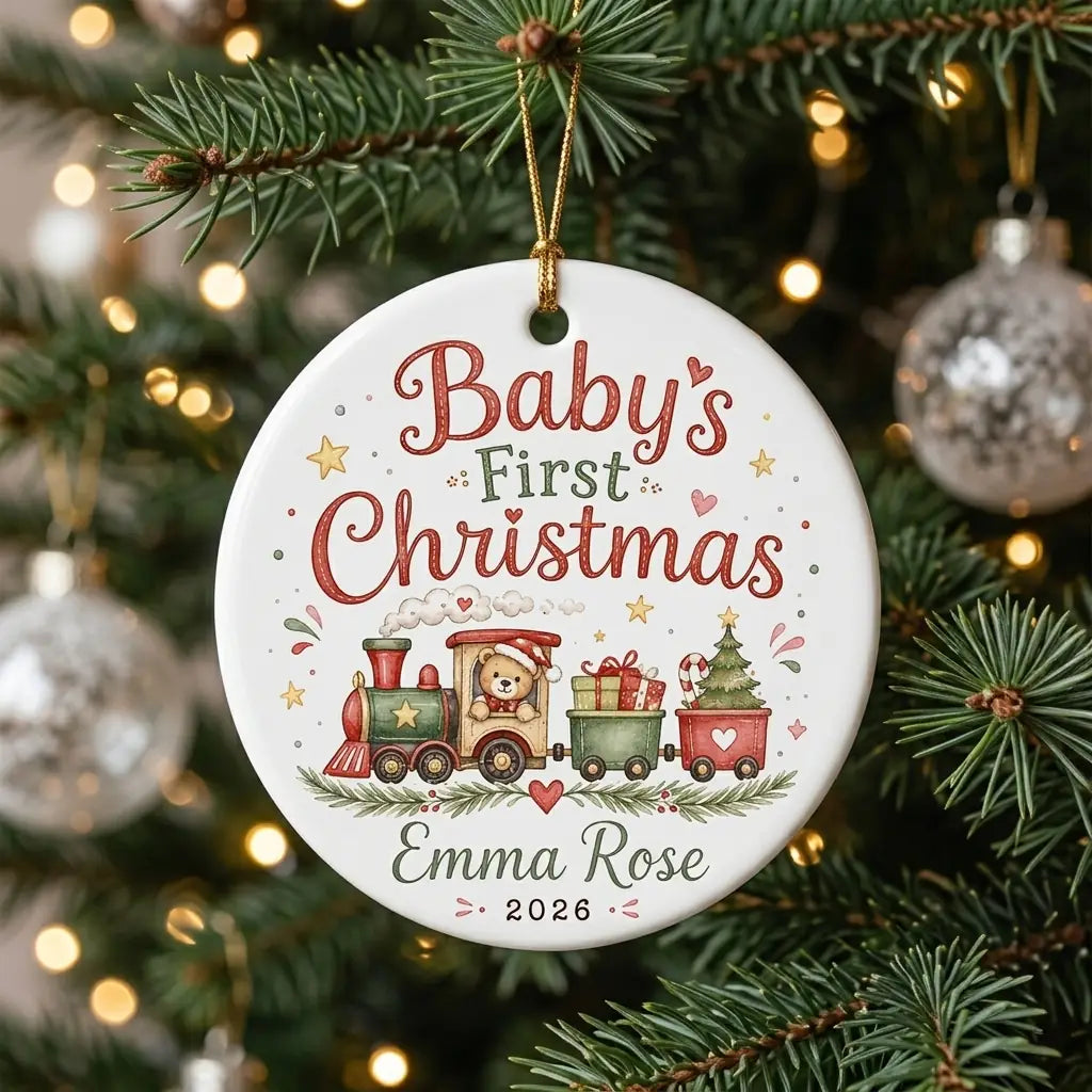 Christmas Train Personalized Baby First Christmas Ornament tree