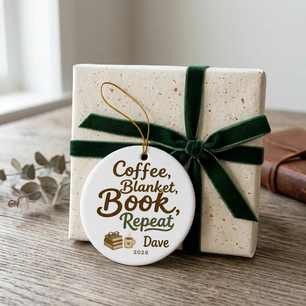 Coffee, Blanket, Book, Repeat Personalized Book Lover Retirement Christmas Ornament gift