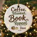 Coffee, Blanket, Book, Repeat Personalized Book Lover Retirement Christmas Ornament tree