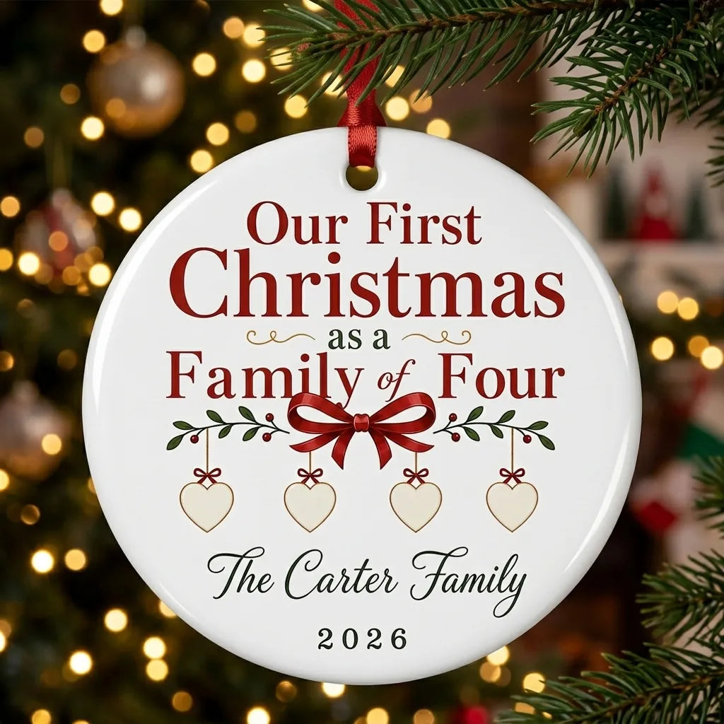 Coquette Family Personalized Family Names Christmas Ornament tree