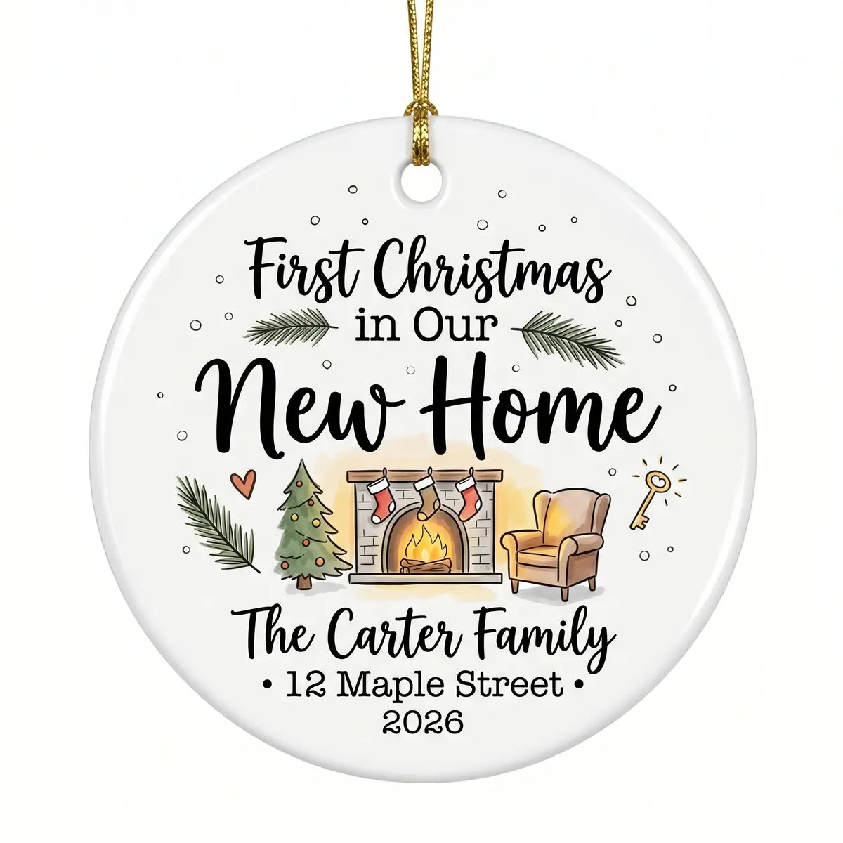 Cozy Interior Personalized New Home Christmas Ornament detail