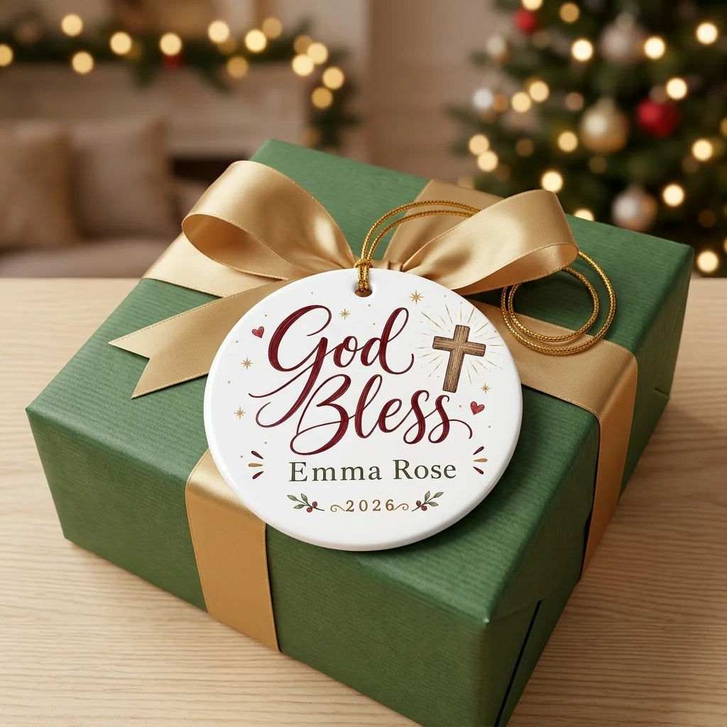 Cross & Holly Personalized Cross Christmas Ornament gift