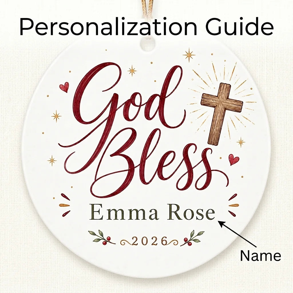 Cross & Holly Personalized Cross Christmas Ornament guide
