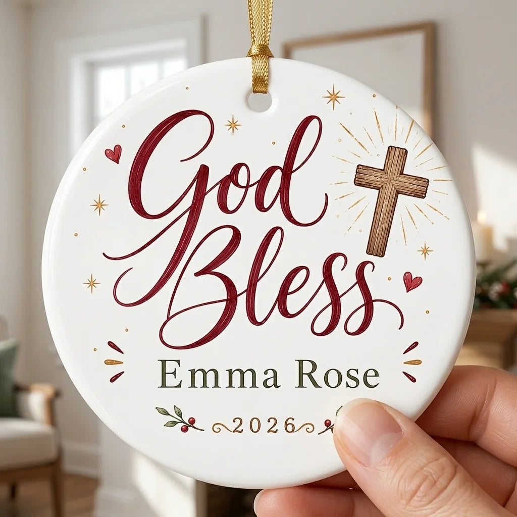 Cross & Holly Personalized Cross Christmas Ornament hand