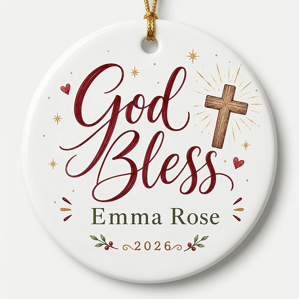 Cross & Holly Personalized Cross Christmas Ornament hero