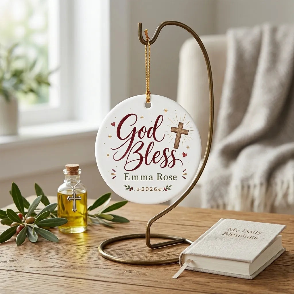 Cross & Holly Personalized Cross Christmas Ornament lifestyle