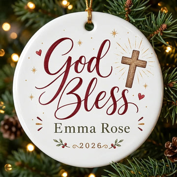 Cross & Holly Personalized Cross Christmas Ornament tree