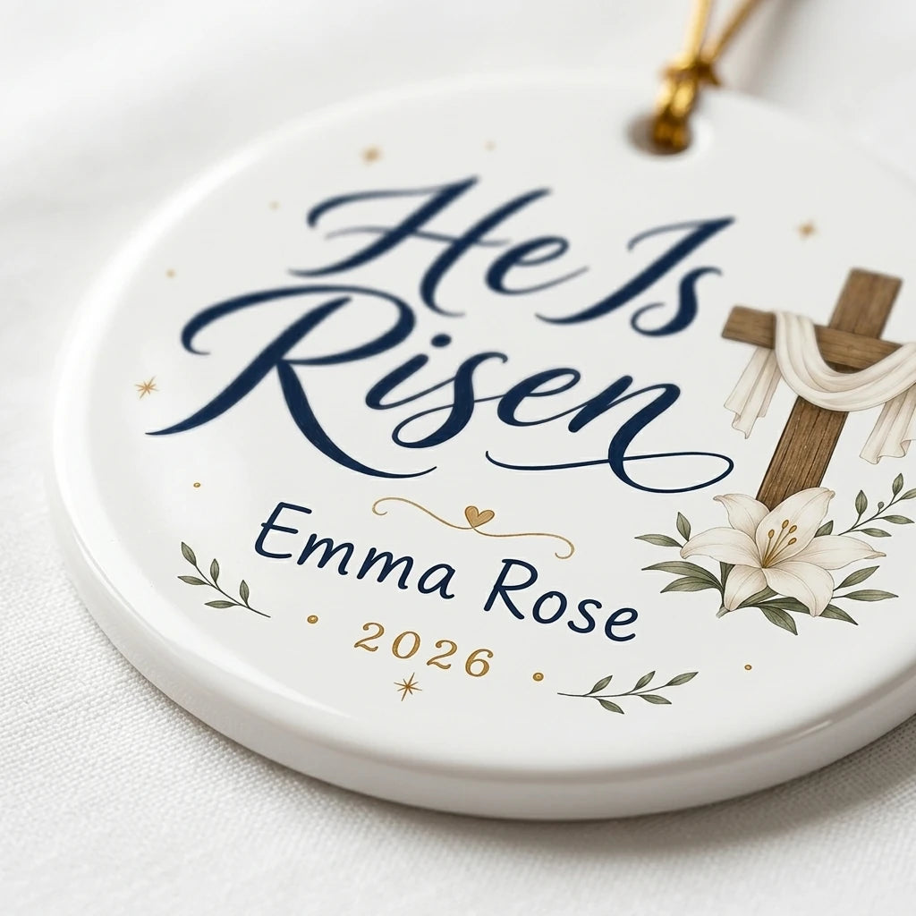 Cross & Lilies Personalized Easter Ornament detail