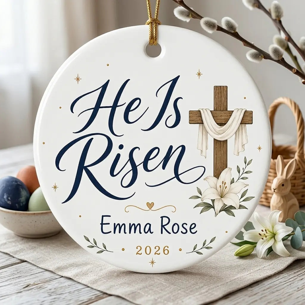 Cross & Lilies Personalized Easter Ornament lifestyle