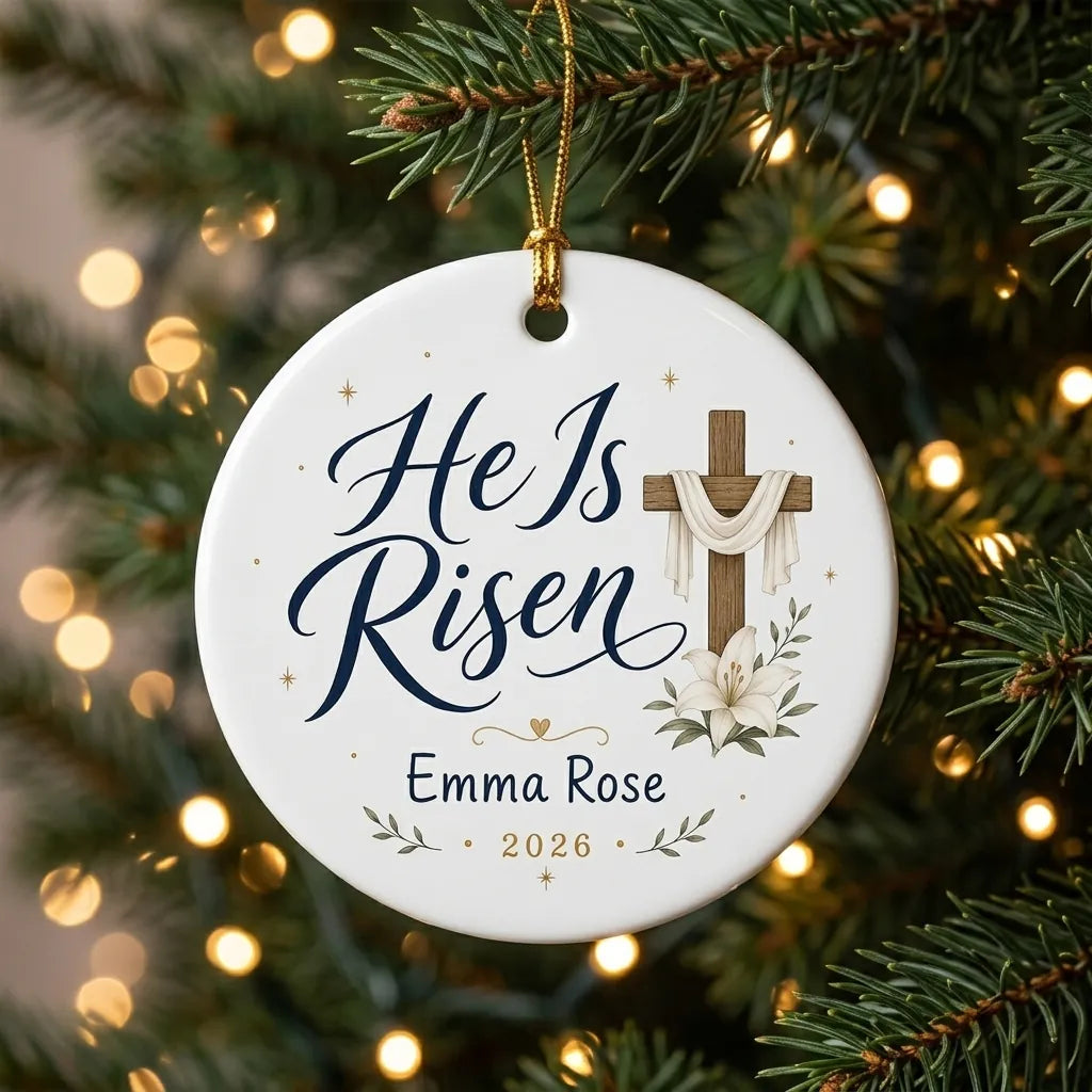 Cross & Lilies Personalized Easter Ornament tree