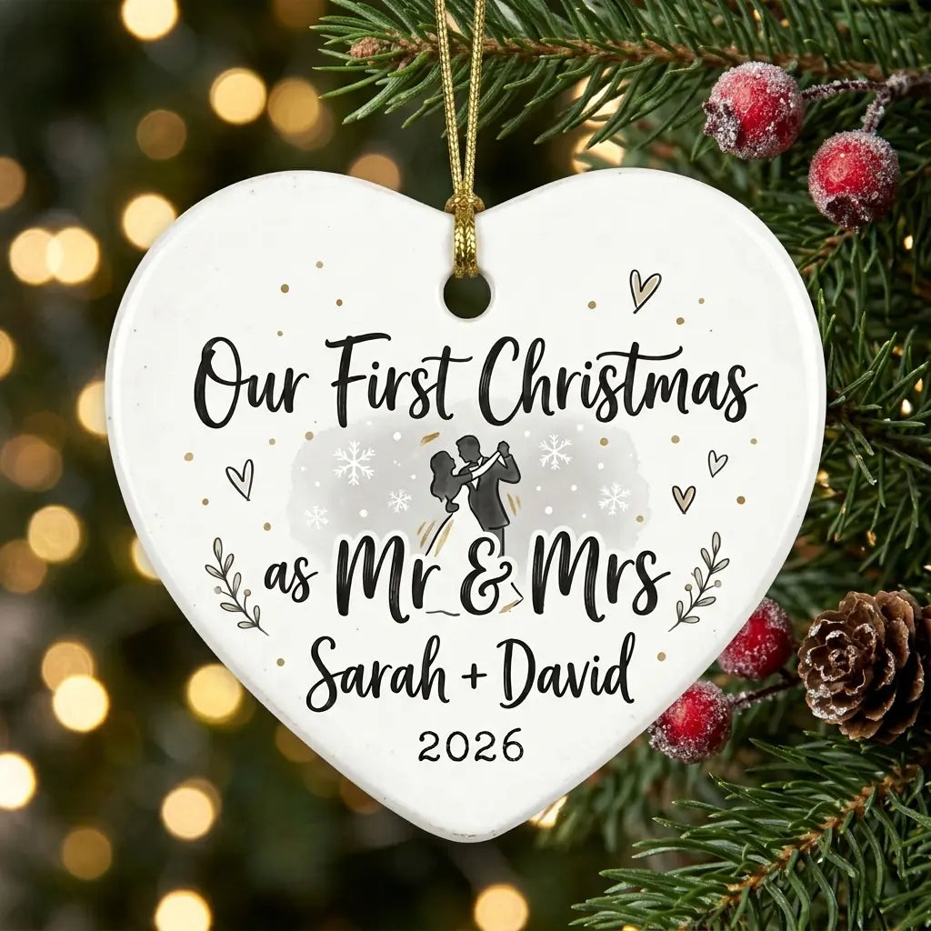Dancing Couple Personalized First Married Christmas Ornament tree