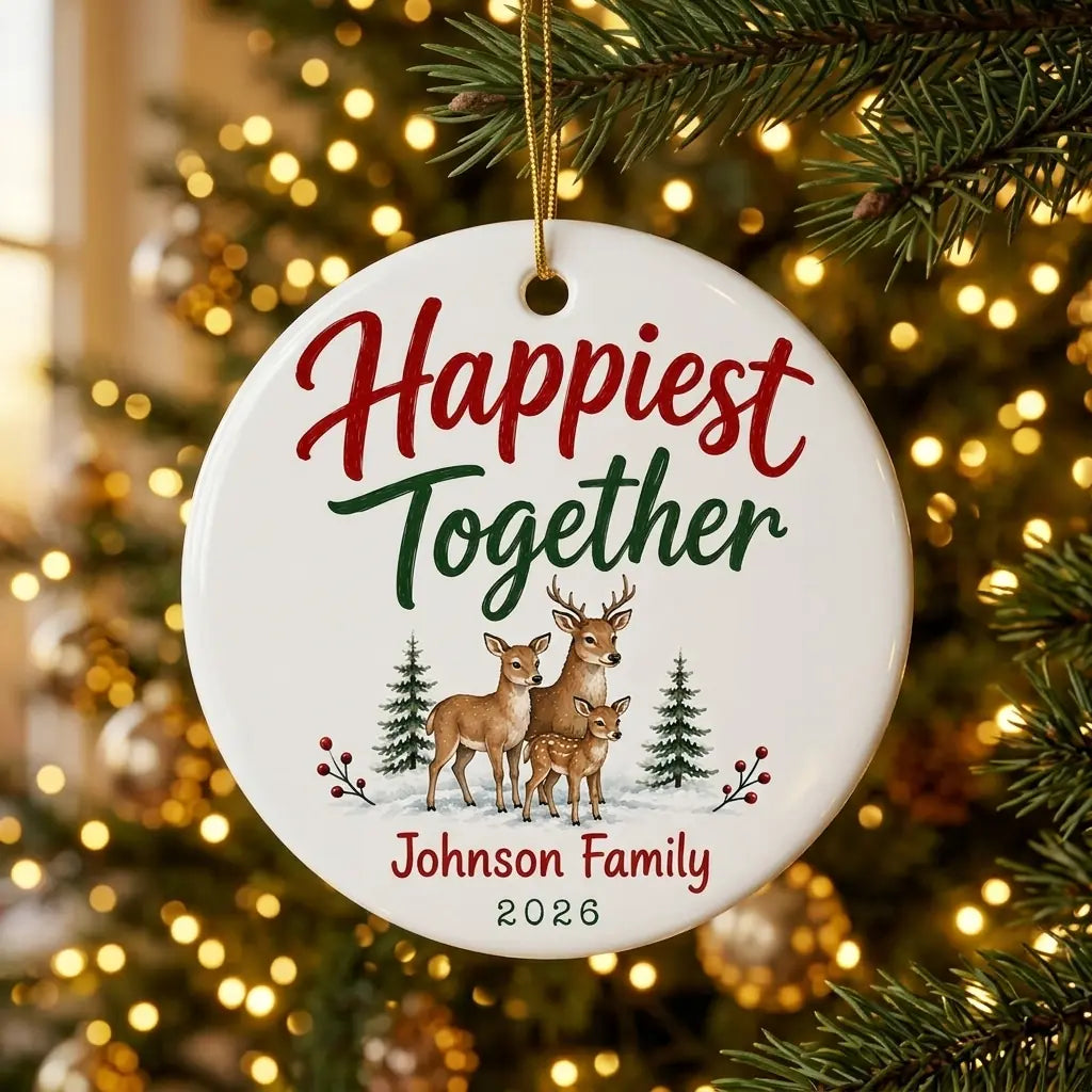 Deer Family Personalized Pet Christmas Ornament tree