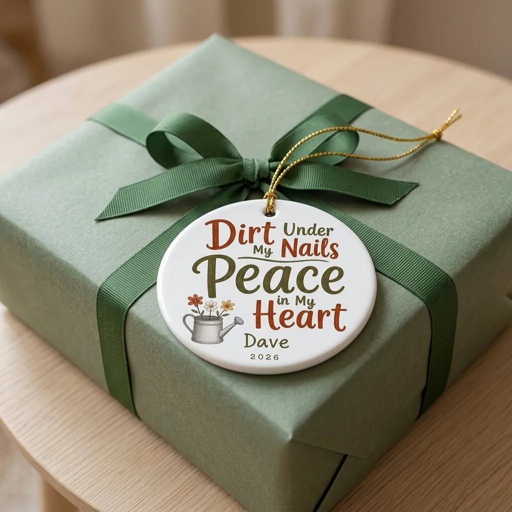 Dirt Under My Nails, Peace in My Heart Personalized Gardening Retirement Christmas Ornament gift