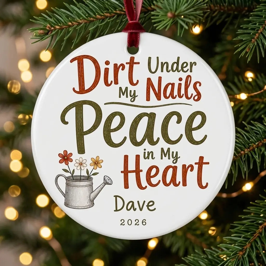 Dirt Under My Nails, Peace in My Heart Personalized Gardening Retirement Christmas Ornament tree