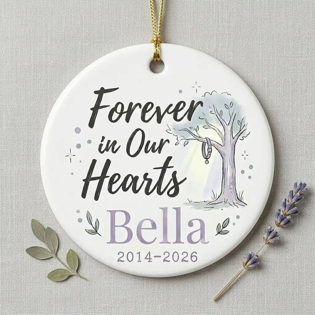 Dog at Tree Personalized Pet Memorial Christmas Ornament 2026 detail 4