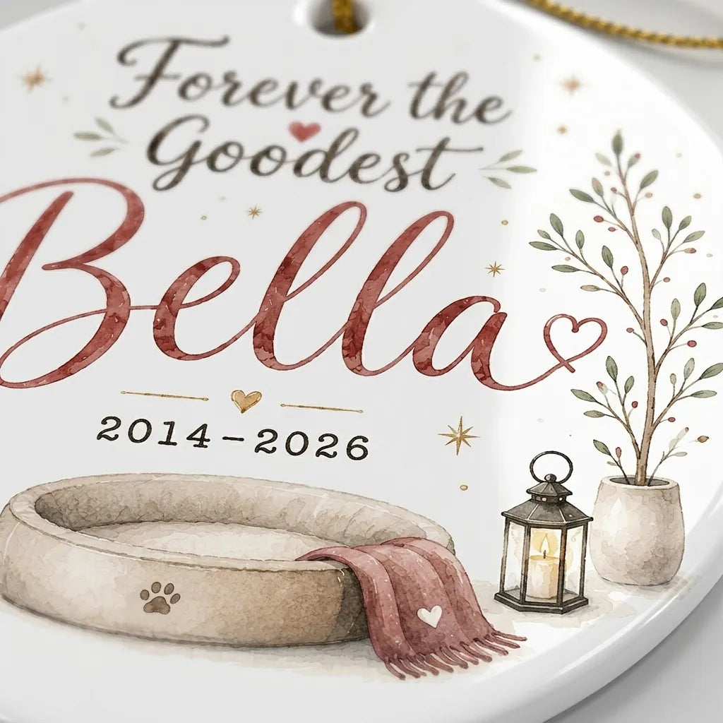 Dog at Tree Personalized Pet Memorial Christmas Ornament 2026 detail 5
