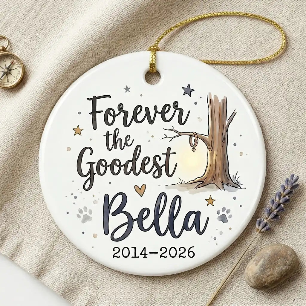 Dog at Tree Personalized Pet Memorial Christmas Ornament 2026 detail 7
