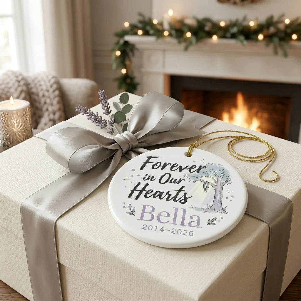 Dog at Tree Personalized Pet Memorial Christmas Ornament 2026 gift