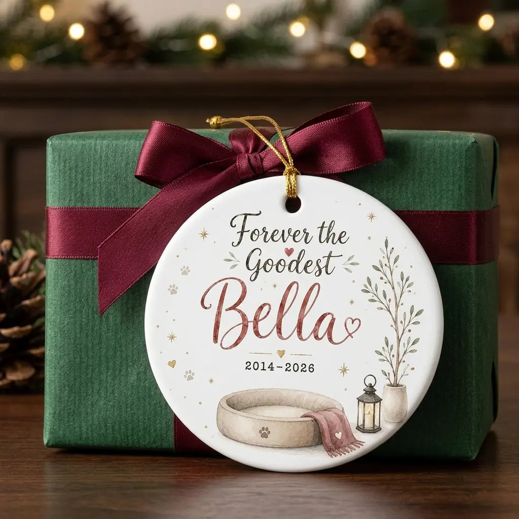 Dog at Tree Personalized Pet Memorial Christmas Ornament 2026 gift 2