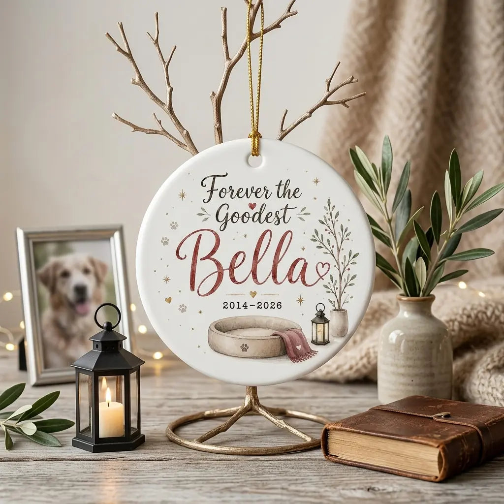 Dog at Tree Personalized Pet Memorial Christmas Ornament 2026 lifestyle 2