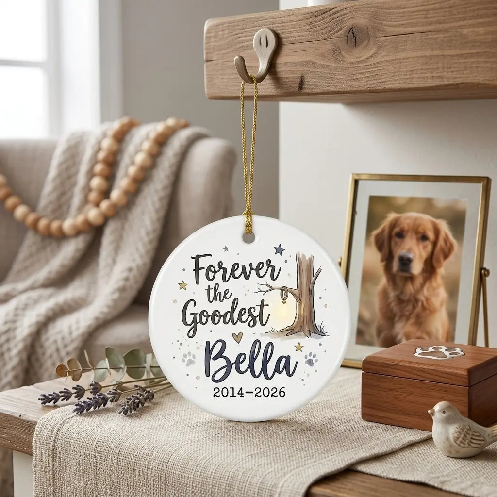 Dog at Tree Personalized Pet Memorial Christmas Ornament 2026 lifestyle 3