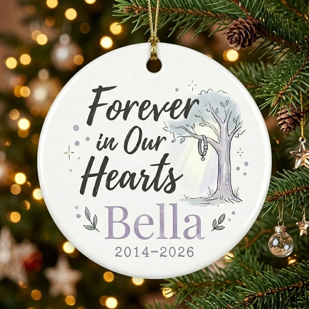 Dog at Tree Personalized Pet Memorial Christmas Ornament 2026 tree