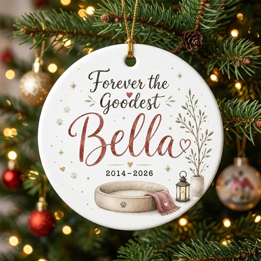 Dog at Tree Personalized Pet Memorial Christmas Ornament 2026 tree 2