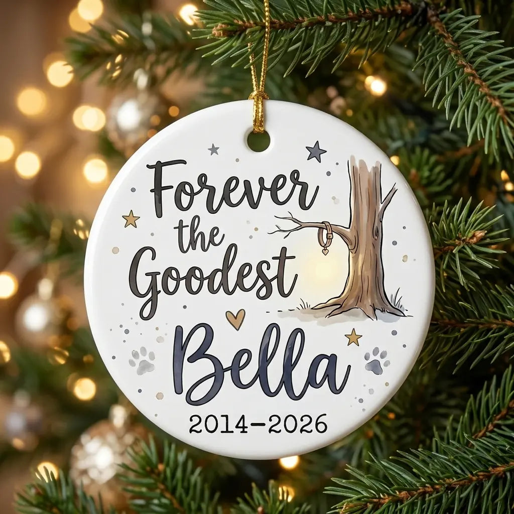 Dog at Tree Personalized Pet Memorial Christmas Ornament 2026 tree 3