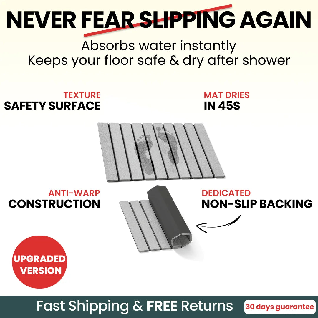 Foldable Stone Bath Mat - Non Slip Quick Dry Diatomite