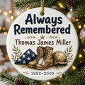 Empty Boots Personalized Memorial Christmas Ornament 2026 tree